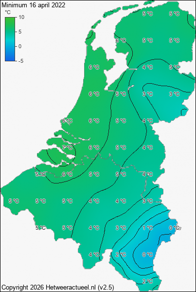 Minimum temperatuur 16 april 2022