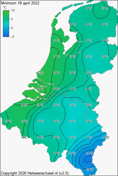 Minimum temperatuur 18 april 2022
