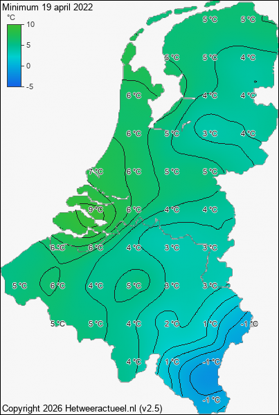 Minimum temperatuur 19 april 2022