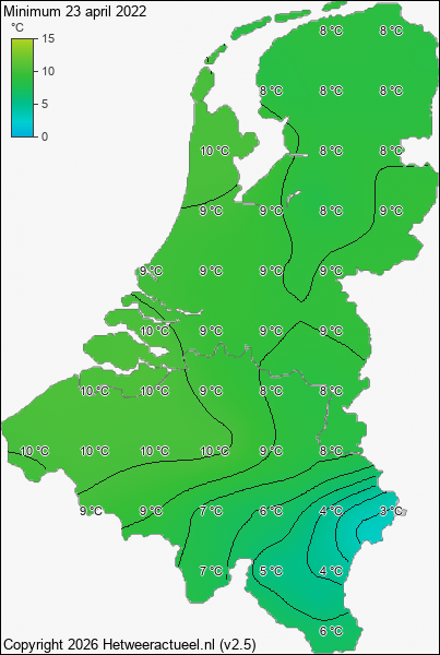 Minimum temperatuur 23 april 2022
