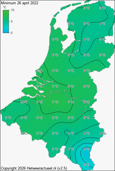 Minimum temperatuur 26 april 2022