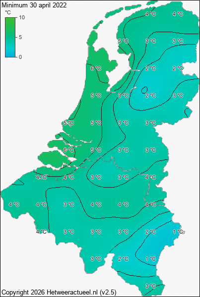 Minimum temperatuur 30 april 2022