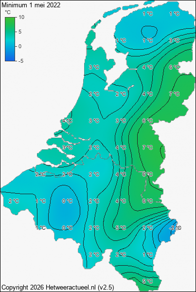 Minimum temperatuur 1 mei 2022