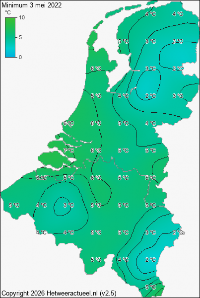 Minimum temperatuur 3 mei 2022