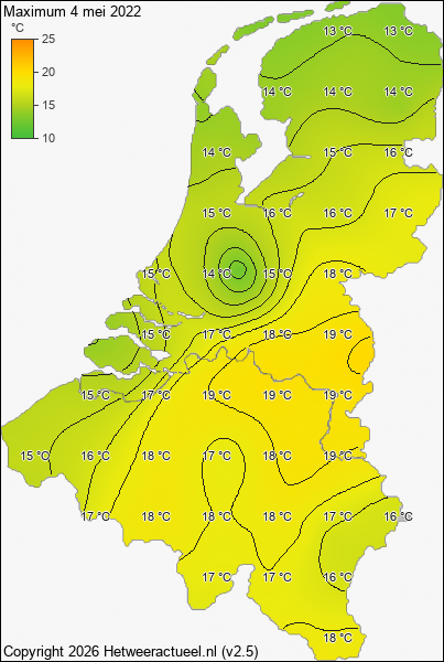 Maximum temperatuur 4 mei 2022