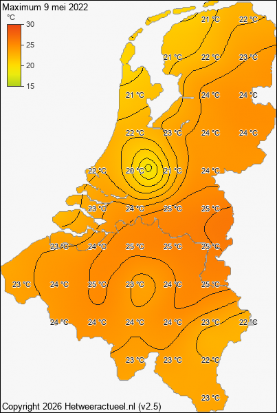 Maximum temperatuur 9 mei 2022
