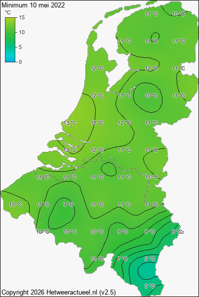 Minimum temperatuur 10 mei 2022