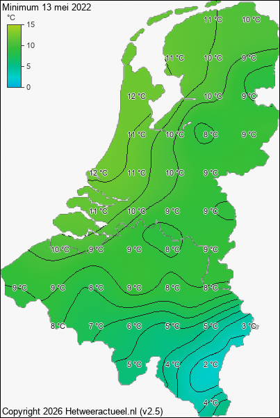 Minimum temperatuur 13 mei 2022