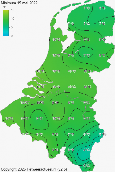 Minimum temperatuur 15 mei 2022