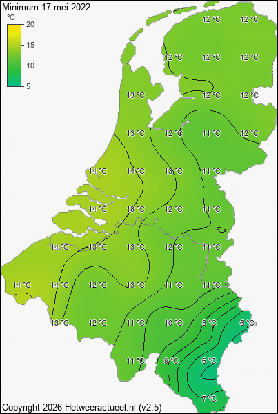 Minimum temperatuur 17 mei 2022