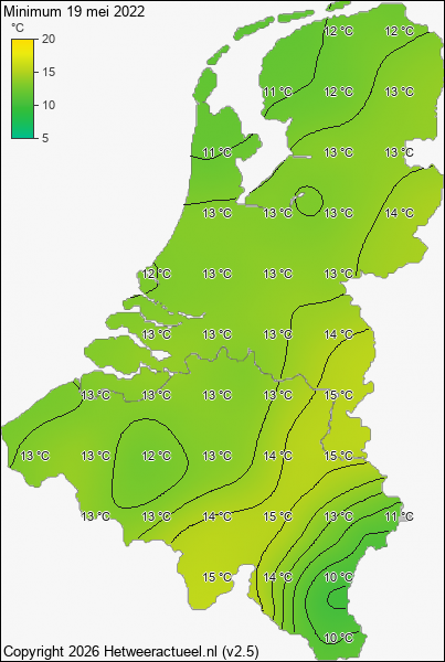Minimum temperatuur 19 mei 2022