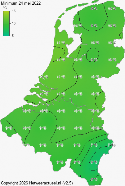 Minimum temperatuur 24 mei 2022