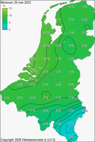 Minimum temperatuur 25 mei 2022