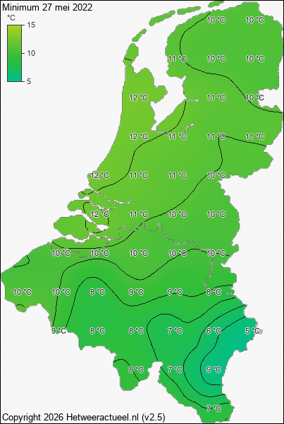 Minimum temperatuur 27 mei 2022