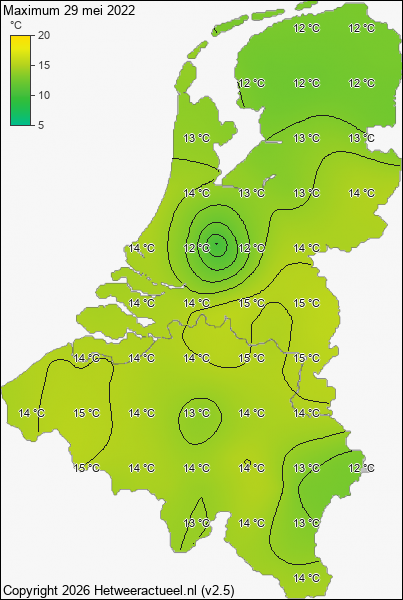 Maximum temperatuur 29 mei 2022
