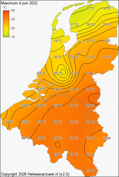 Maximum temperatuur 4 juni 2022