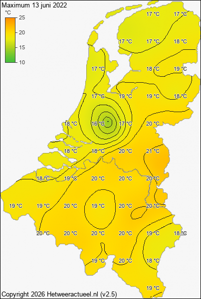 Maximum temperatuur 13 juni 2022