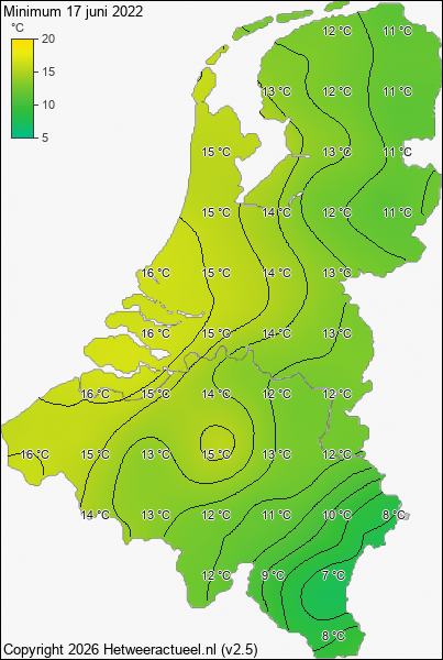 Minimum temperatuur 17 juni 2022
