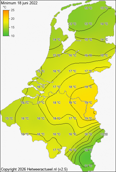 Minimum temperatuur 18 juni 2022