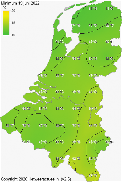 Minimum temperatuur 19 juni 2022