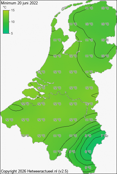 Minimum temperatuur 20 juni 2022