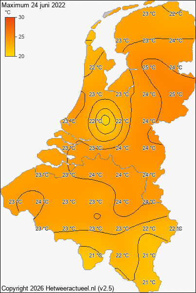 Maximum temperatuur 24 juni 2022