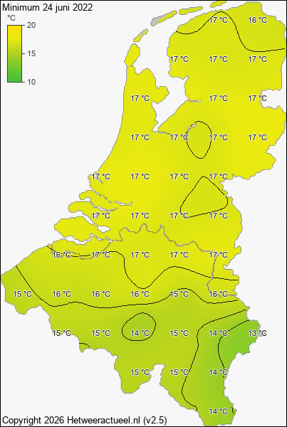 Minimum temperatuur 24 juni 2022