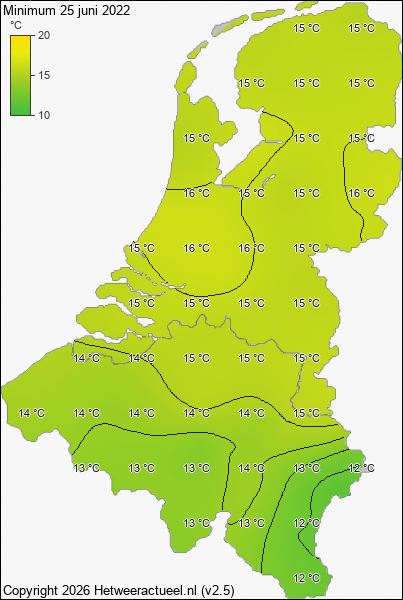Minimum temperatuur 25 juni 2022