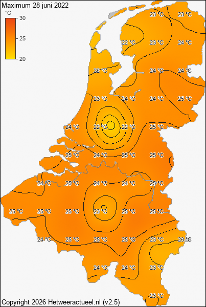 Maximum temperatuur 28 juni 2022