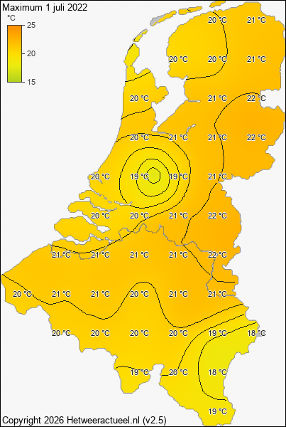 Maximum temperatuur 1 juli 2022
