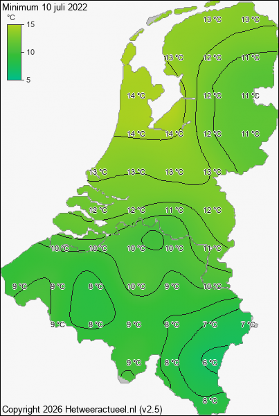 Minimum temperatuur 10 juli 2022