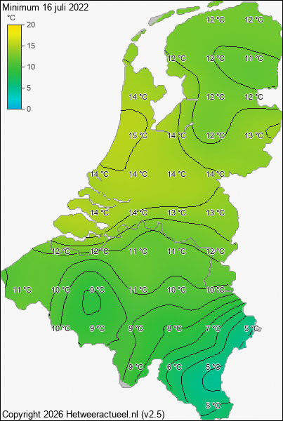 Minimum temperatuur 16 juli 2022
