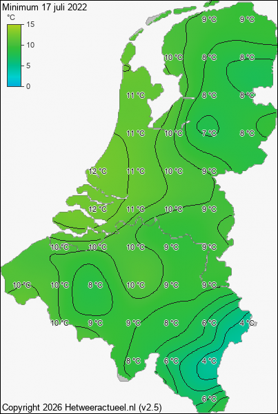 Minimum temperatuur 17 juli 2022