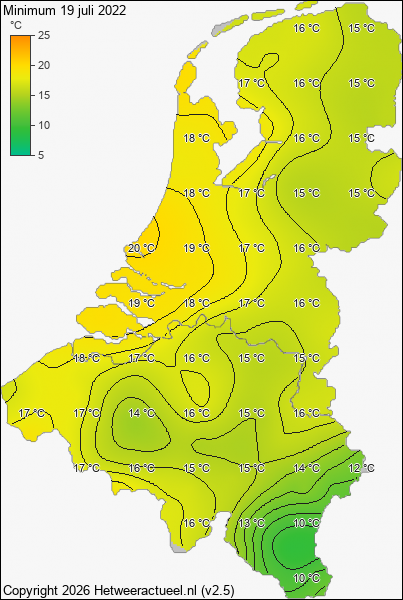 Minimum temperatuur 19 juli 2022