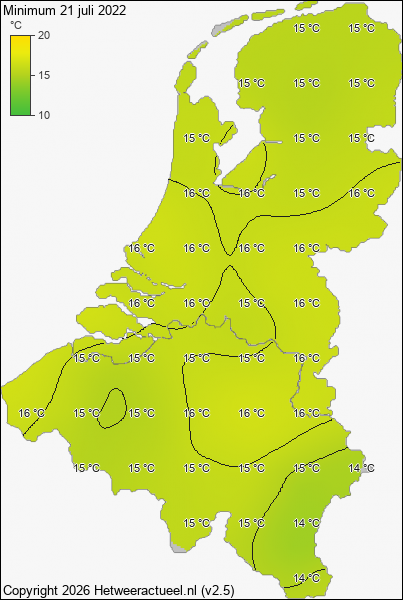 Minimum temperatuur 21 juli 2022