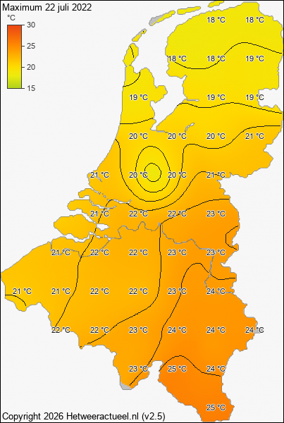 Maximum temperatuur 22 juli 2022