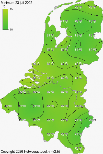 Minimum temperatuur 23 juli 2022