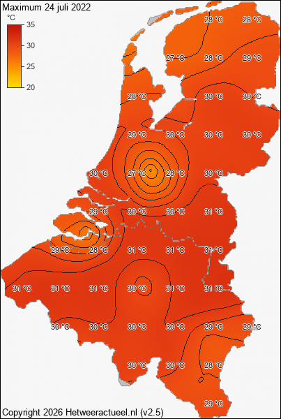 Maximum temperatuur 24 juli 2022