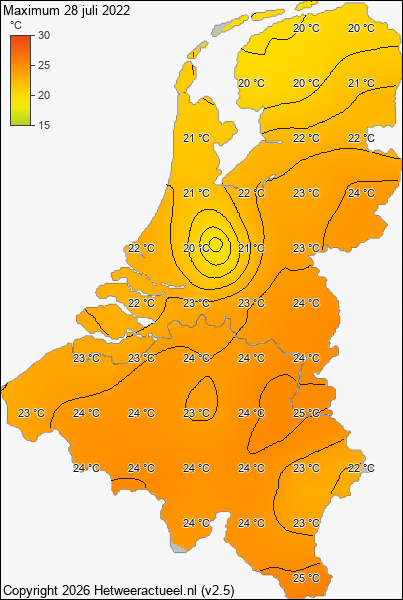 Maximum temperatuur 28 juli 2022