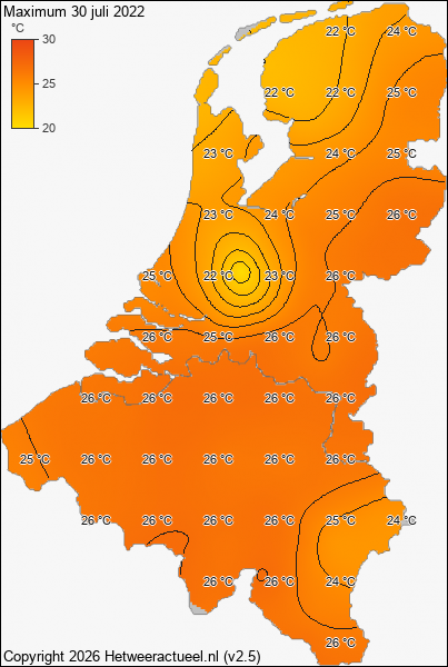 Maximum temperatuur 30 juli 2022