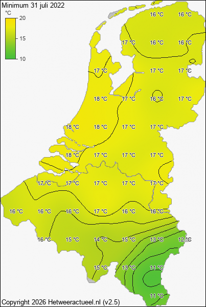 Minimum temperatuur 31 juli 2022