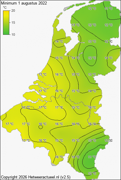 Minimum temperatuur 1 augustus 2022