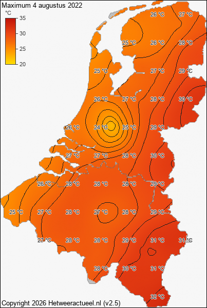 Maximum temperatuur 4 augustus 2022
