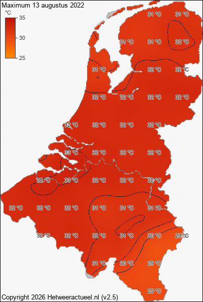 Maximum temperatuur 13 augustus 2022
