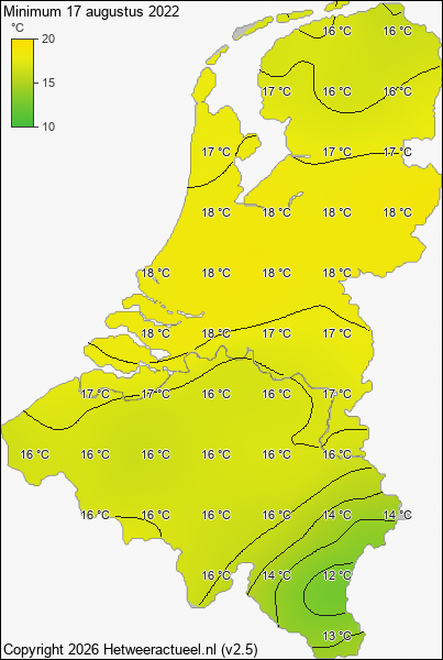 Minimum temperatuur 17 augustus 2022