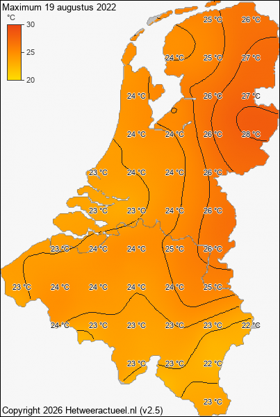 Maximum temperatuur 19 augustus 2022