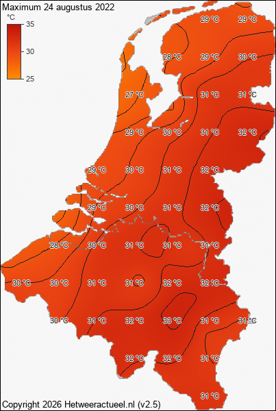 Maximum temperatuur 24 augustus 2022