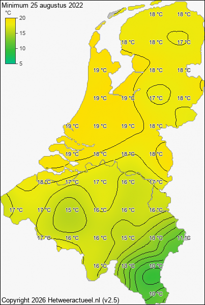 Minimum temperatuur 25 augustus 2022