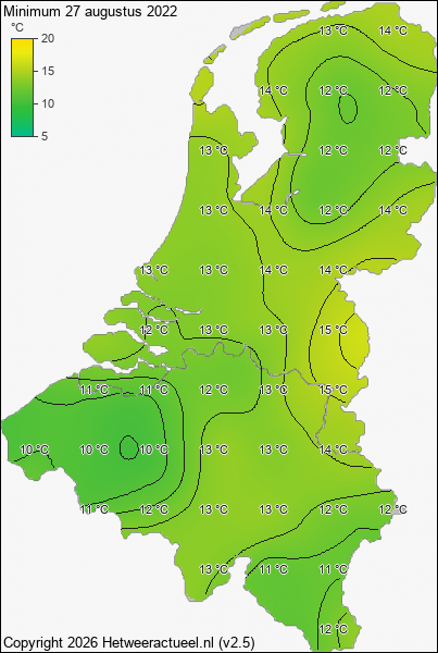 Minimum temperatuur 27 augustus 2022