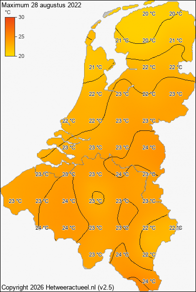 Maximum temperatuur 28 augustus 2022